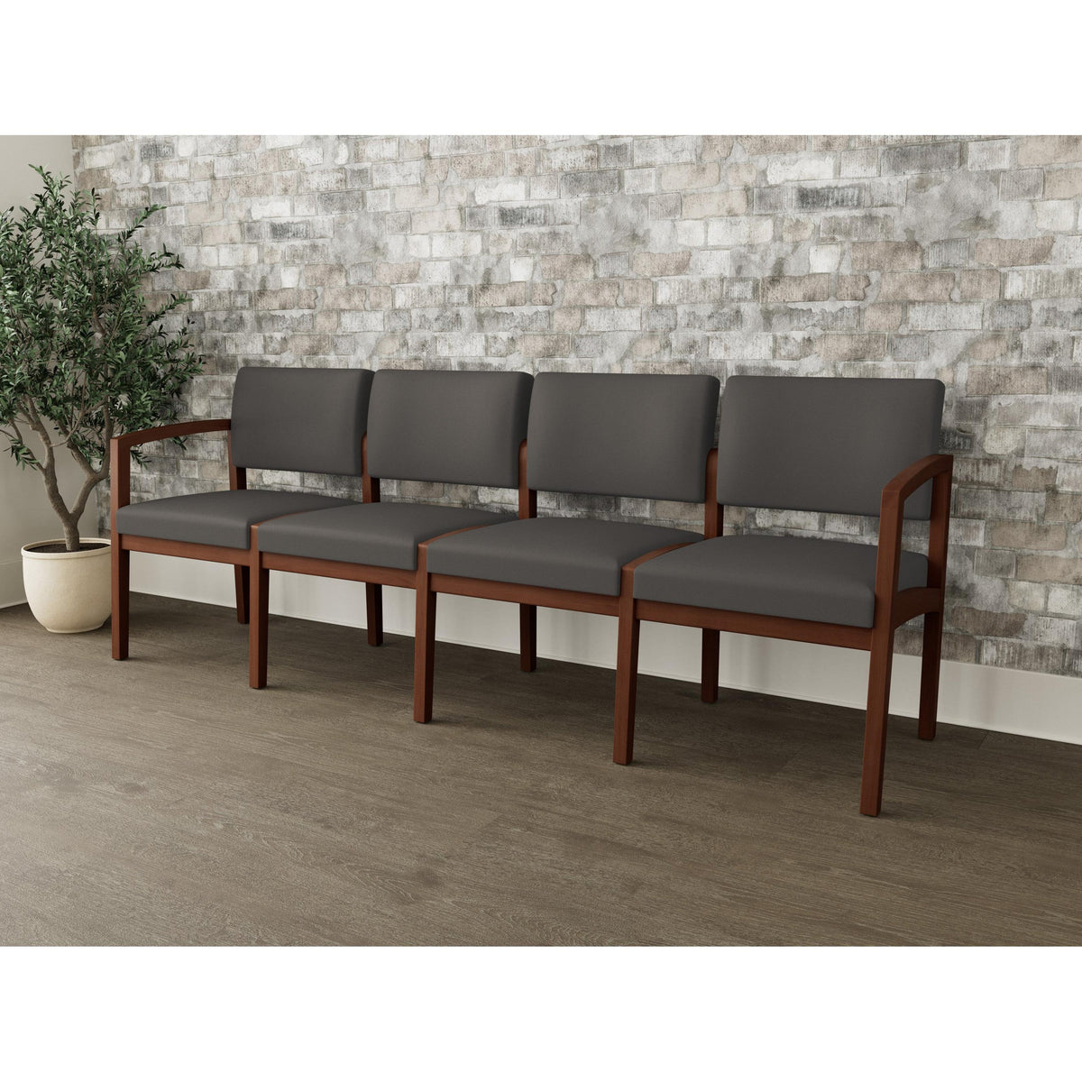 Lenox Wood Waiting Reception 4 Seat Tandem Seating Wood Frame No Center Arms