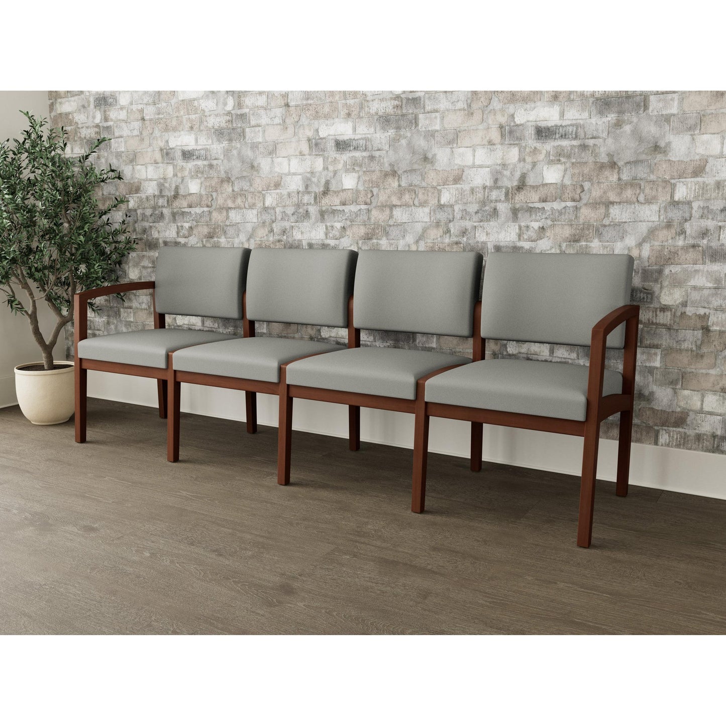 Lenox Wood Waiting Reception 4 Seat Tandem Seating Wood Frame No Center Arms