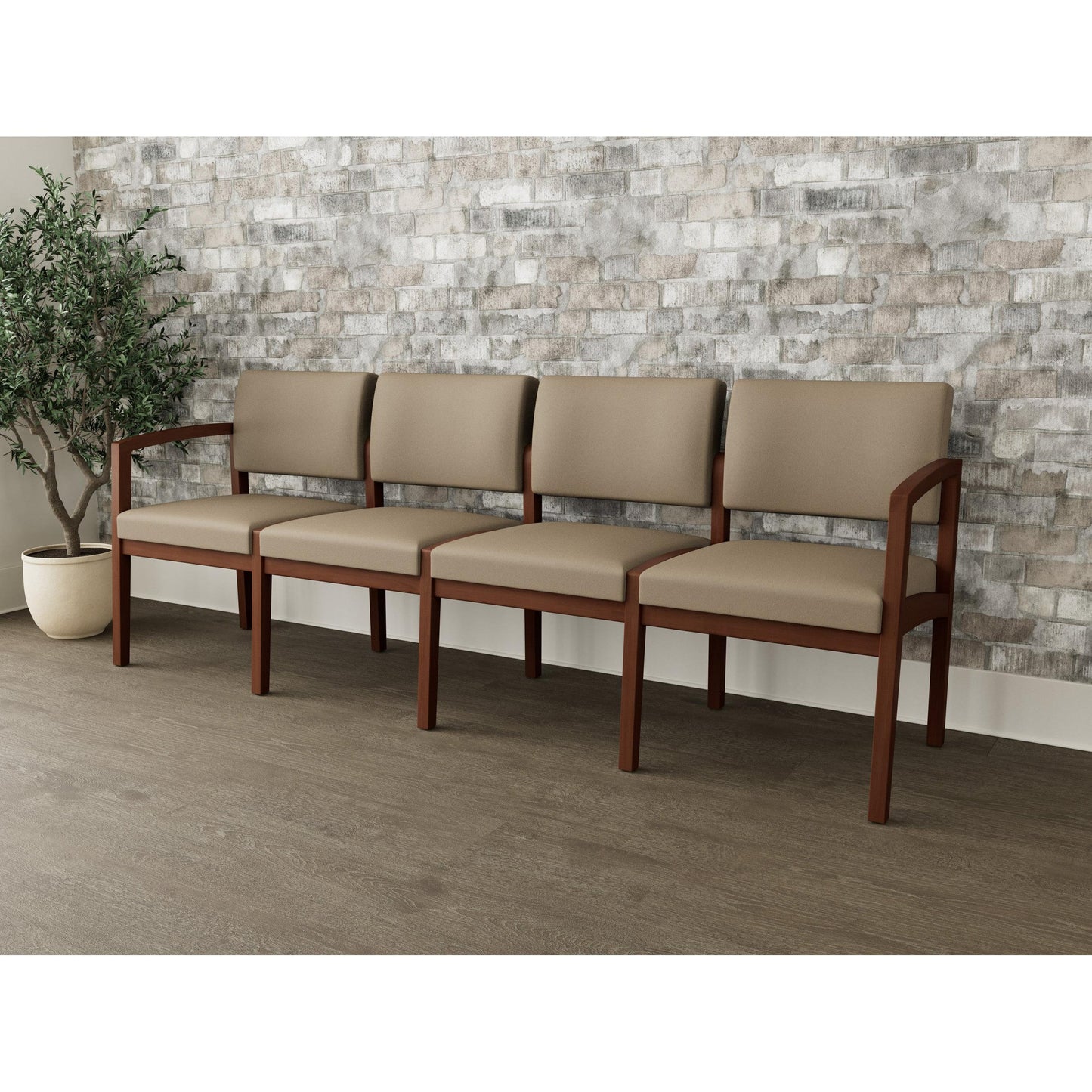Lenox Wood Waiting Reception 4 Seat Tandem Seating Wood Frame No Center Arms
