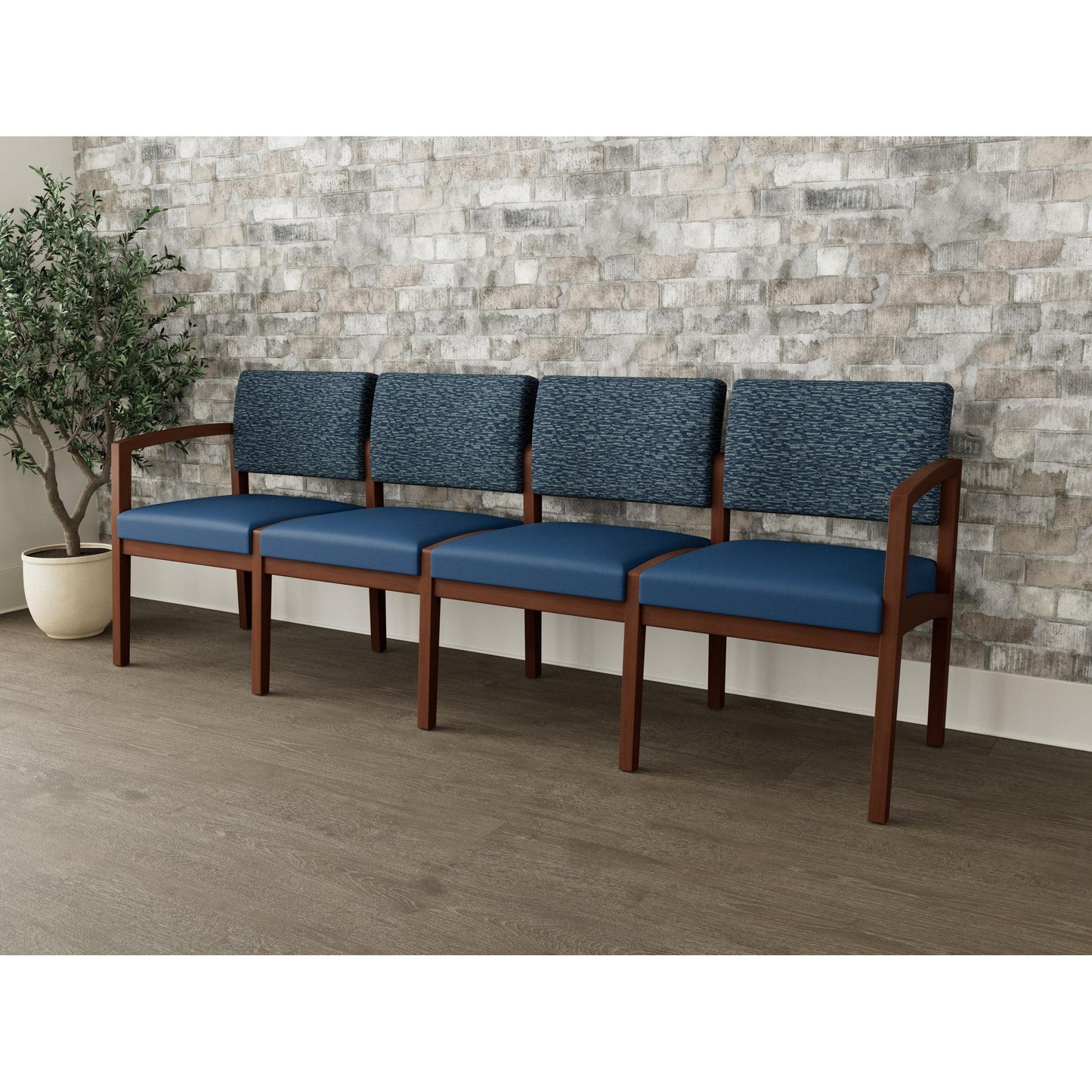 Lenox Wood Waiting Reception 4 Seat Tandem Seating Wood Frame No Center Arms