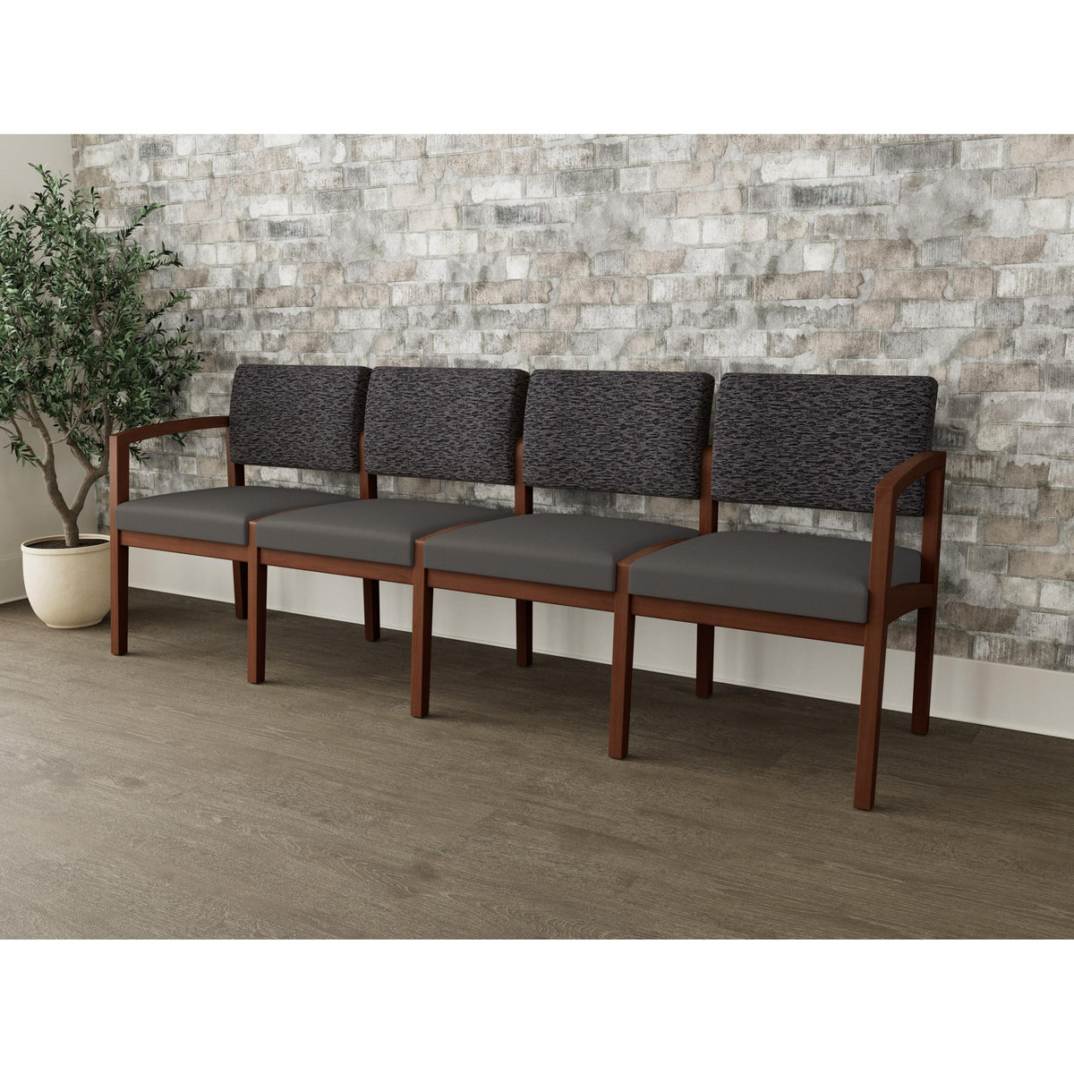 Lenox Wood Waiting Reception 4 Seat Tandem Seating Wood Frame No Center Arms