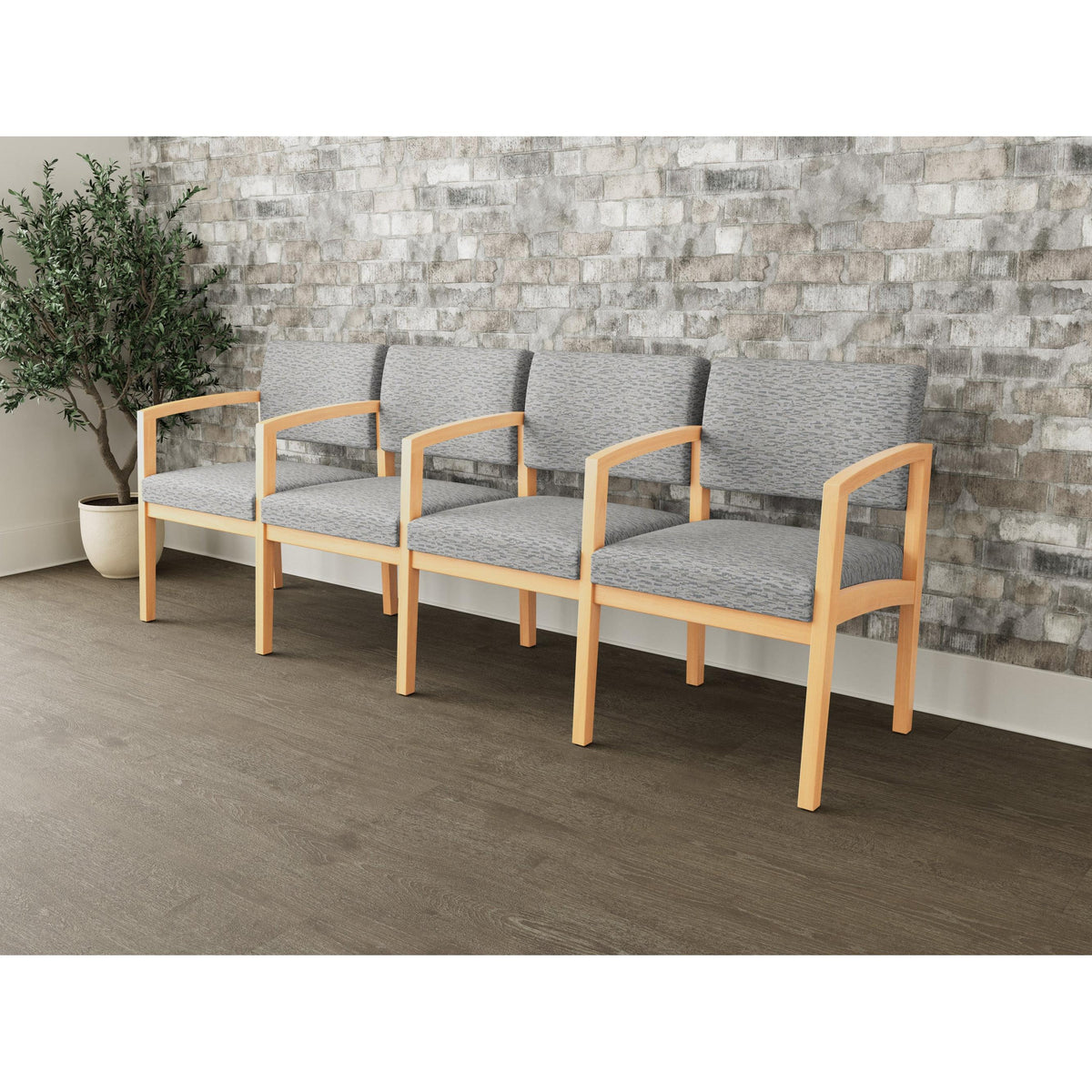 Lenox Wood Waiting Reception 4 Seat Tandem Seating Wood Frame