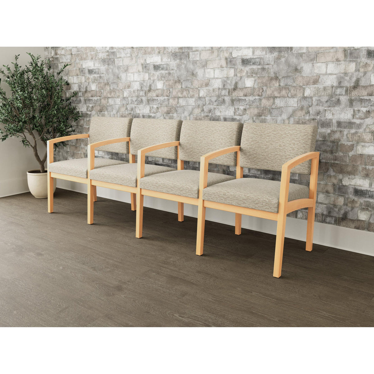 Lenox Wood Waiting Reception 4 Seat Tandem Seating Wood Frame