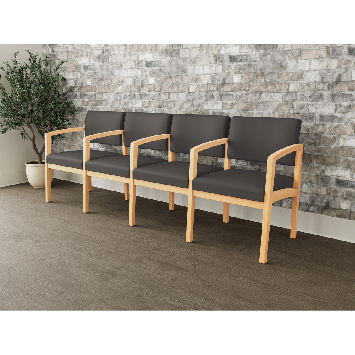 Lenox Wood Waiting Reception 4 Seat Tandem Seating Wood Frame