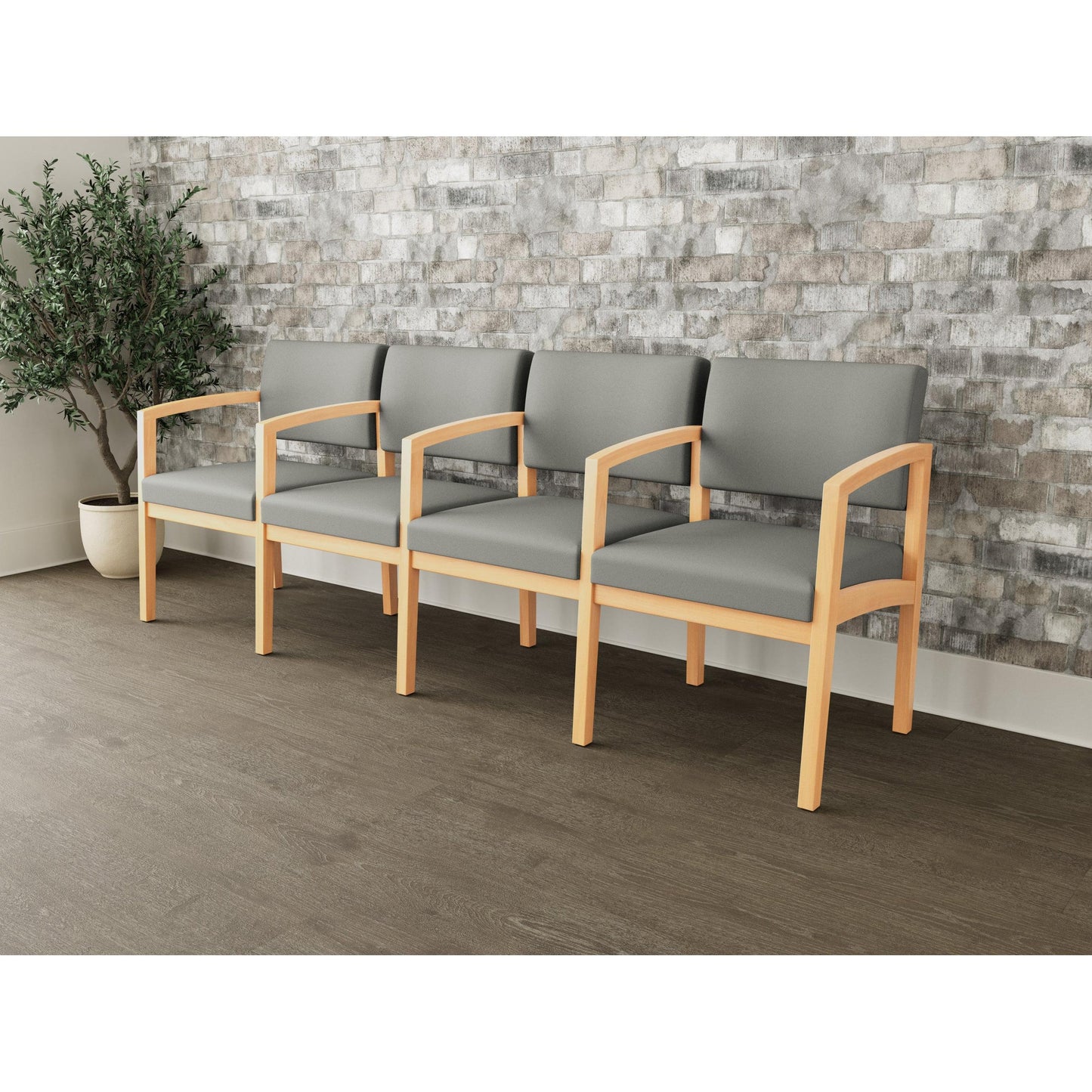 Lenox Wood Waiting Reception 4 Seat Tandem Seating Wood Frame