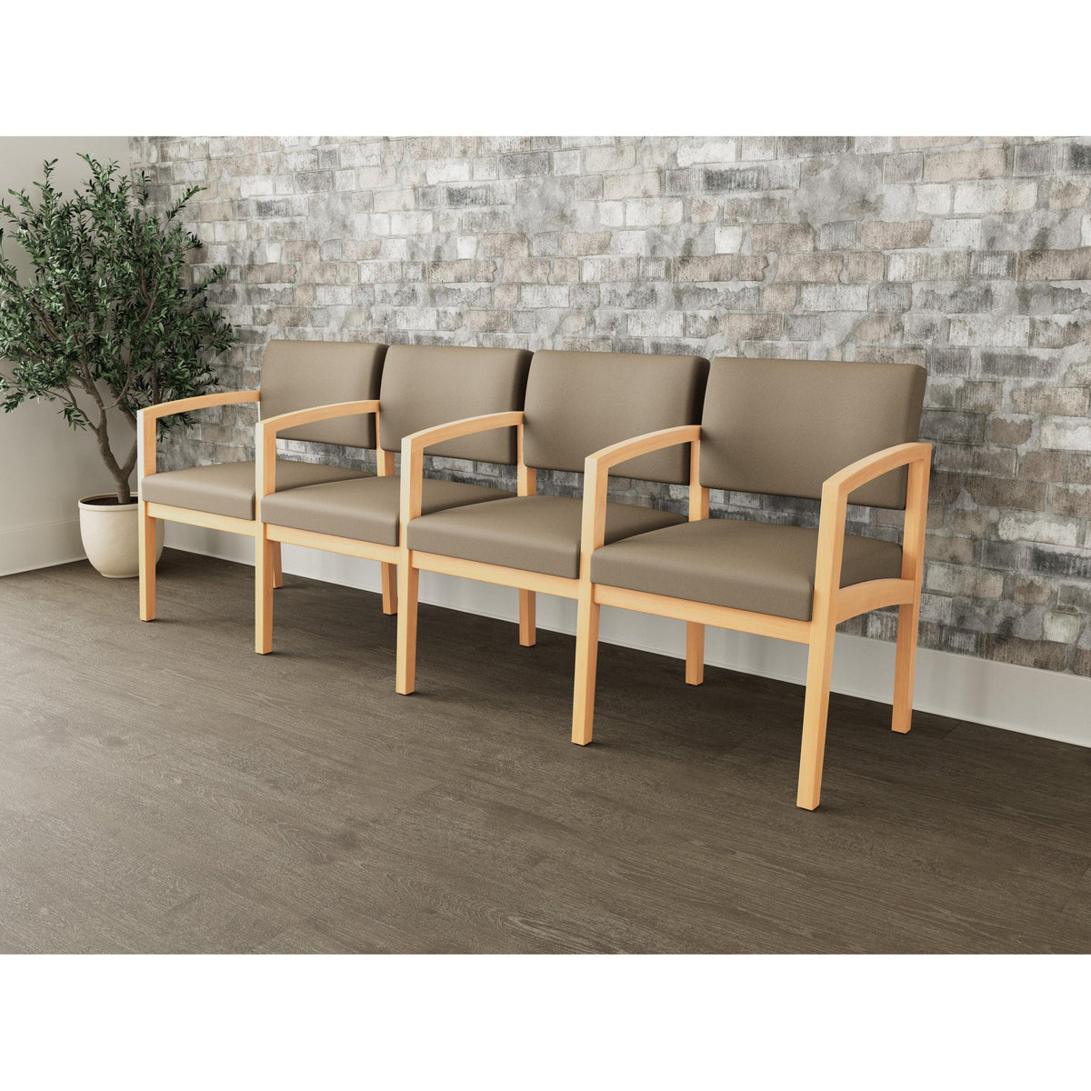 Lenox Wood Waiting Reception 4 Seat Tandem Seating Wood Frame