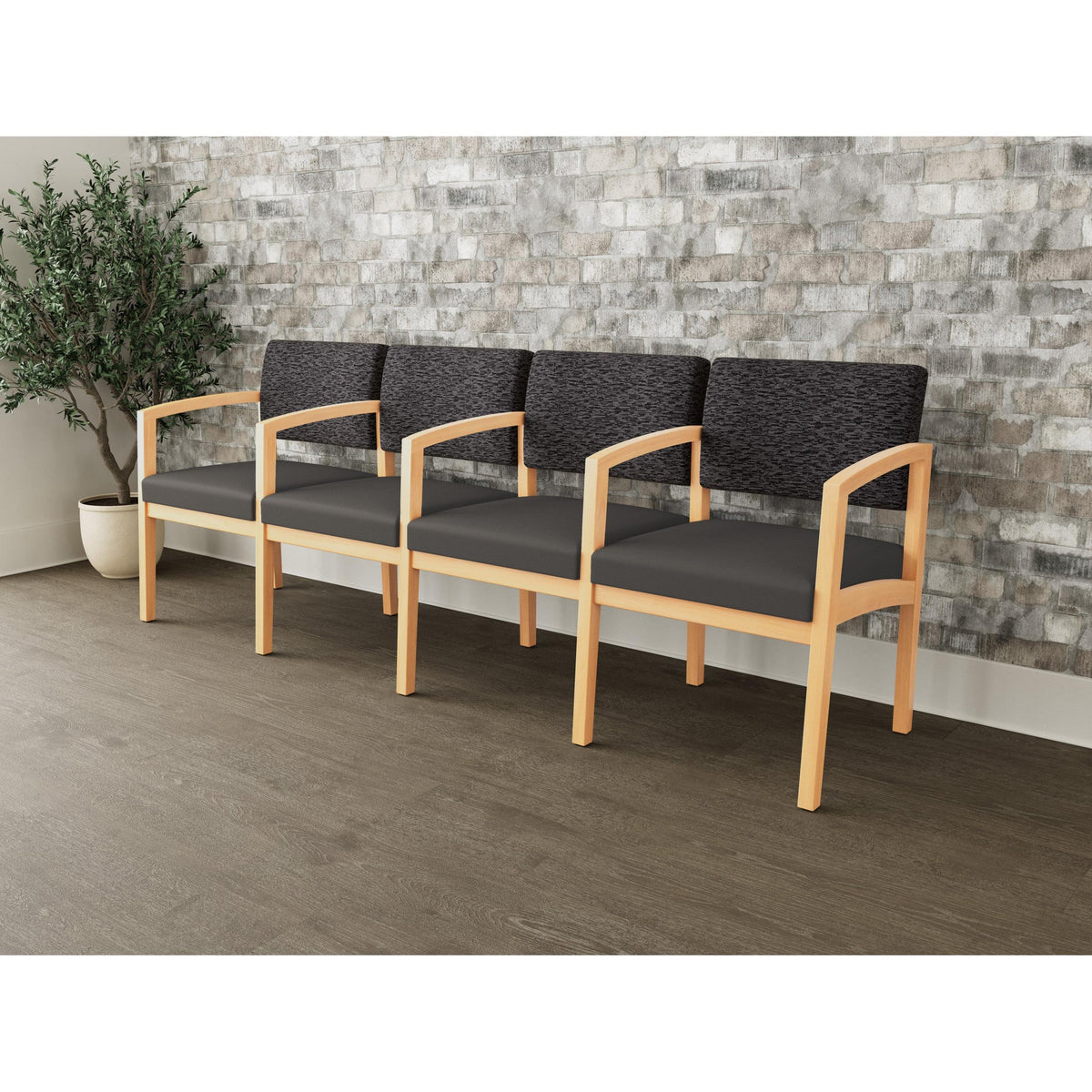Lenox Wood Waiting Reception 4 Seat Tandem Seating Wood Frame