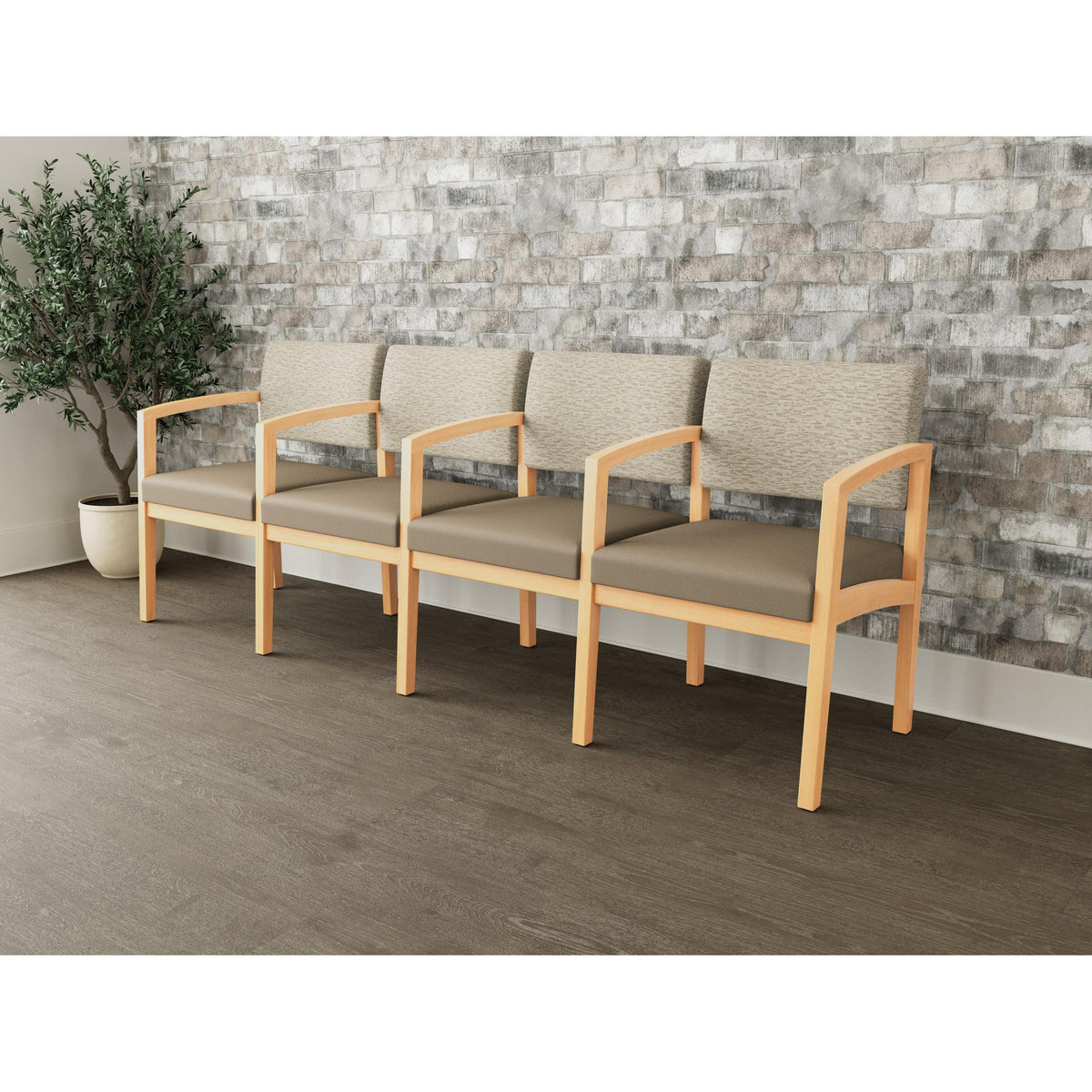 Lenox Wood Waiting Reception 4 Seat Tandem Seating Wood Frame