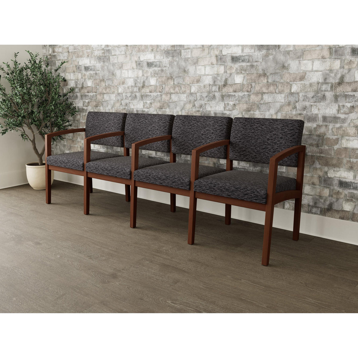 Lenox Wood Waiting Reception 4 Seat Tandem Seating Wood Frame
