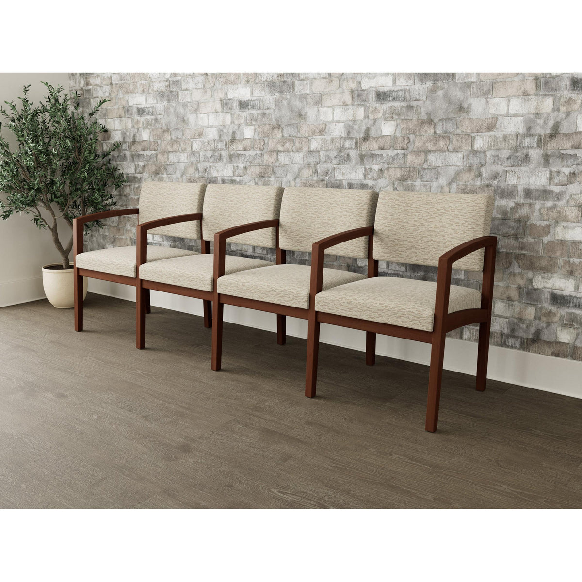 Lenox Wood Waiting Reception 4 Seat Tandem Seating Wood Frame