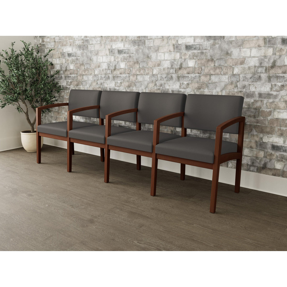Lenox Wood Waiting Reception 4 Seat Tandem Seating Wood Frame