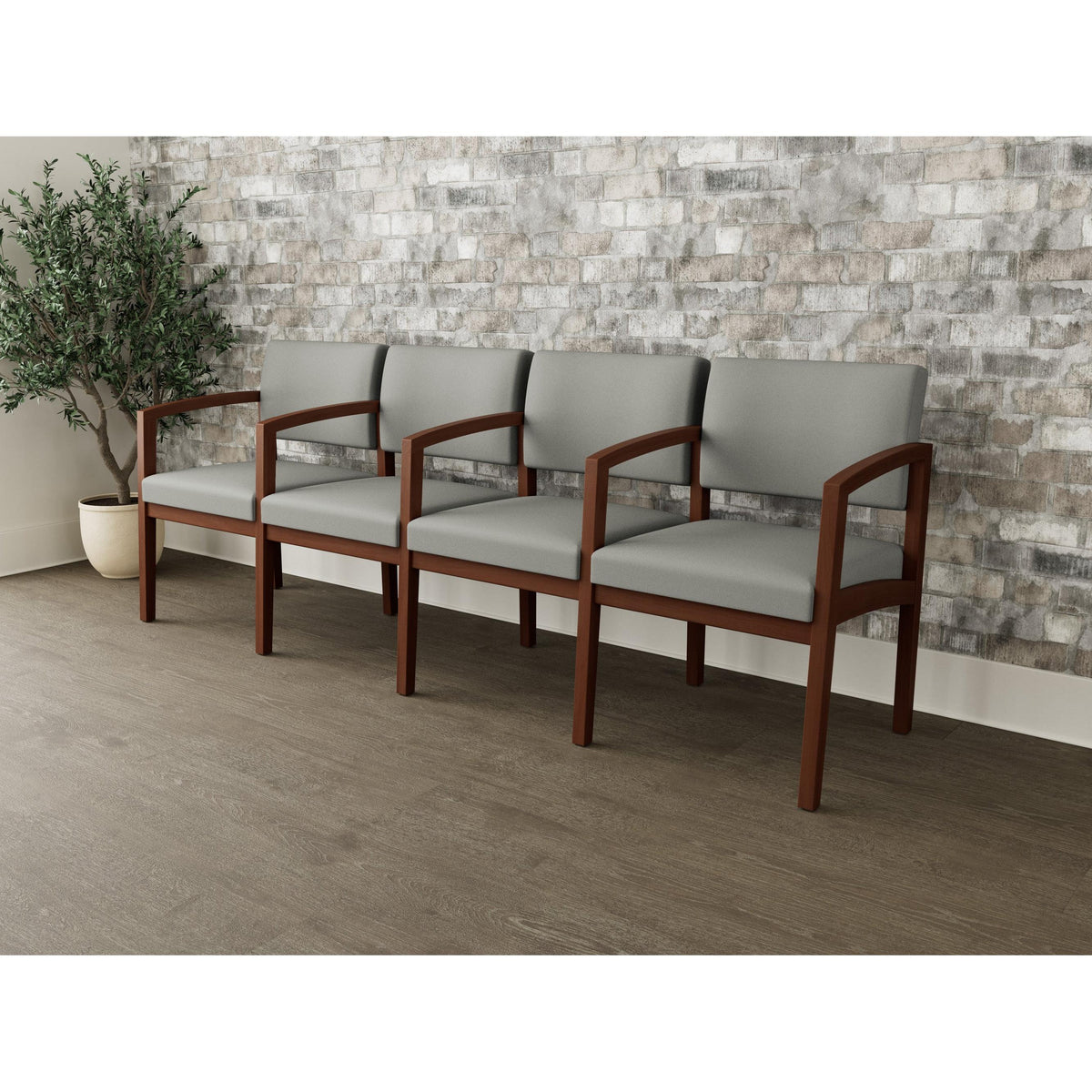 Lenox Wood Waiting Reception 4 Seat Tandem Seating Wood Frame