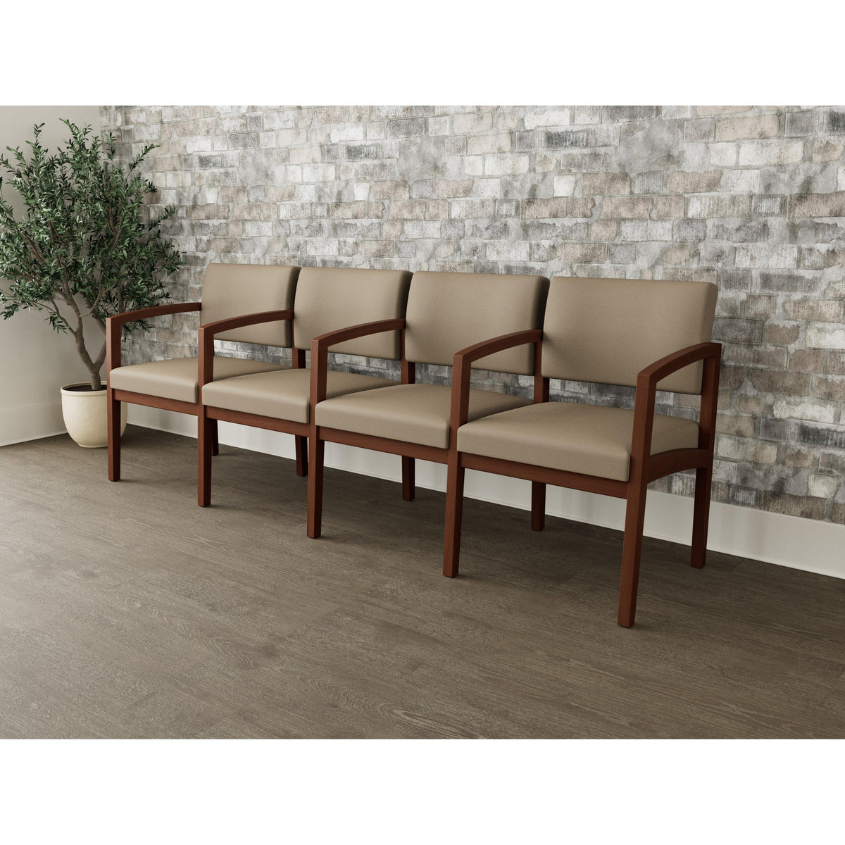 Lenox Wood Waiting Reception 4 Seat Tandem Seating Wood Frame