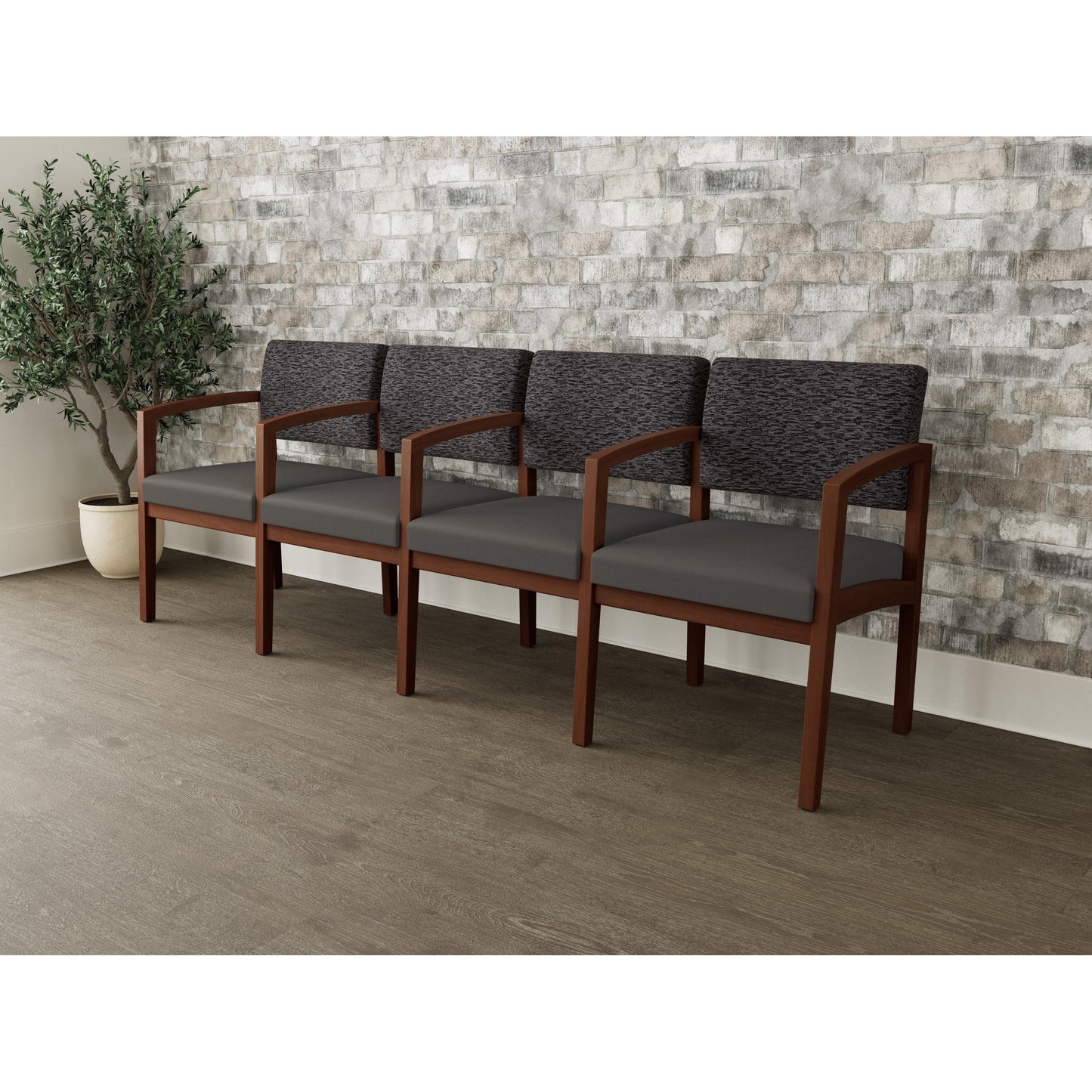Lenox Wood Waiting Reception 4 Seat Tandem Seating Wood Frame