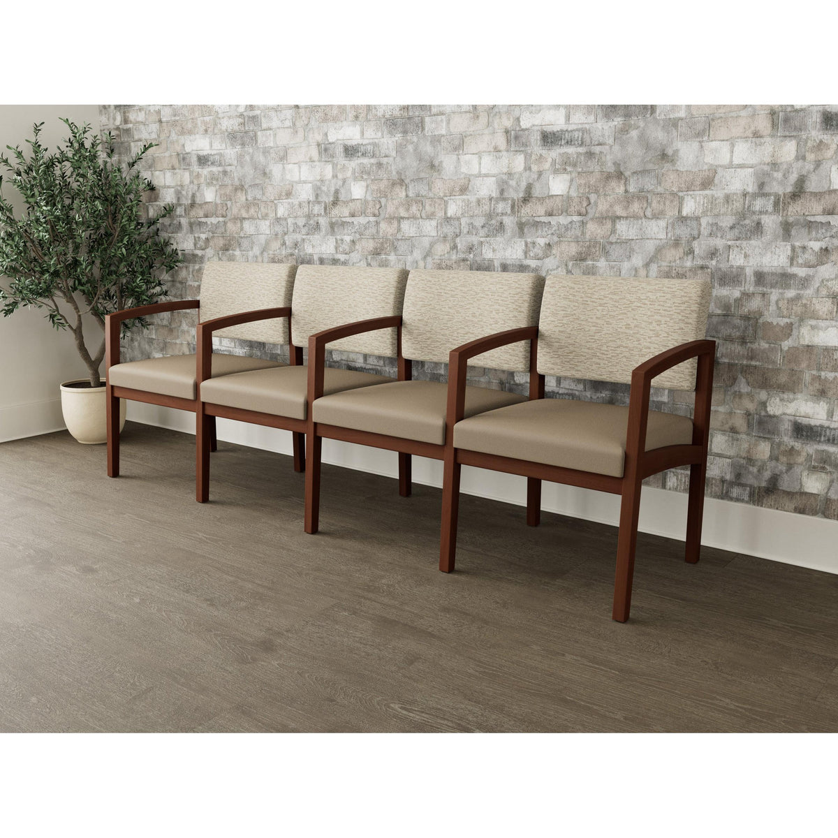 Lenox Wood Waiting Reception 4 Seat Tandem Seating Wood Frame