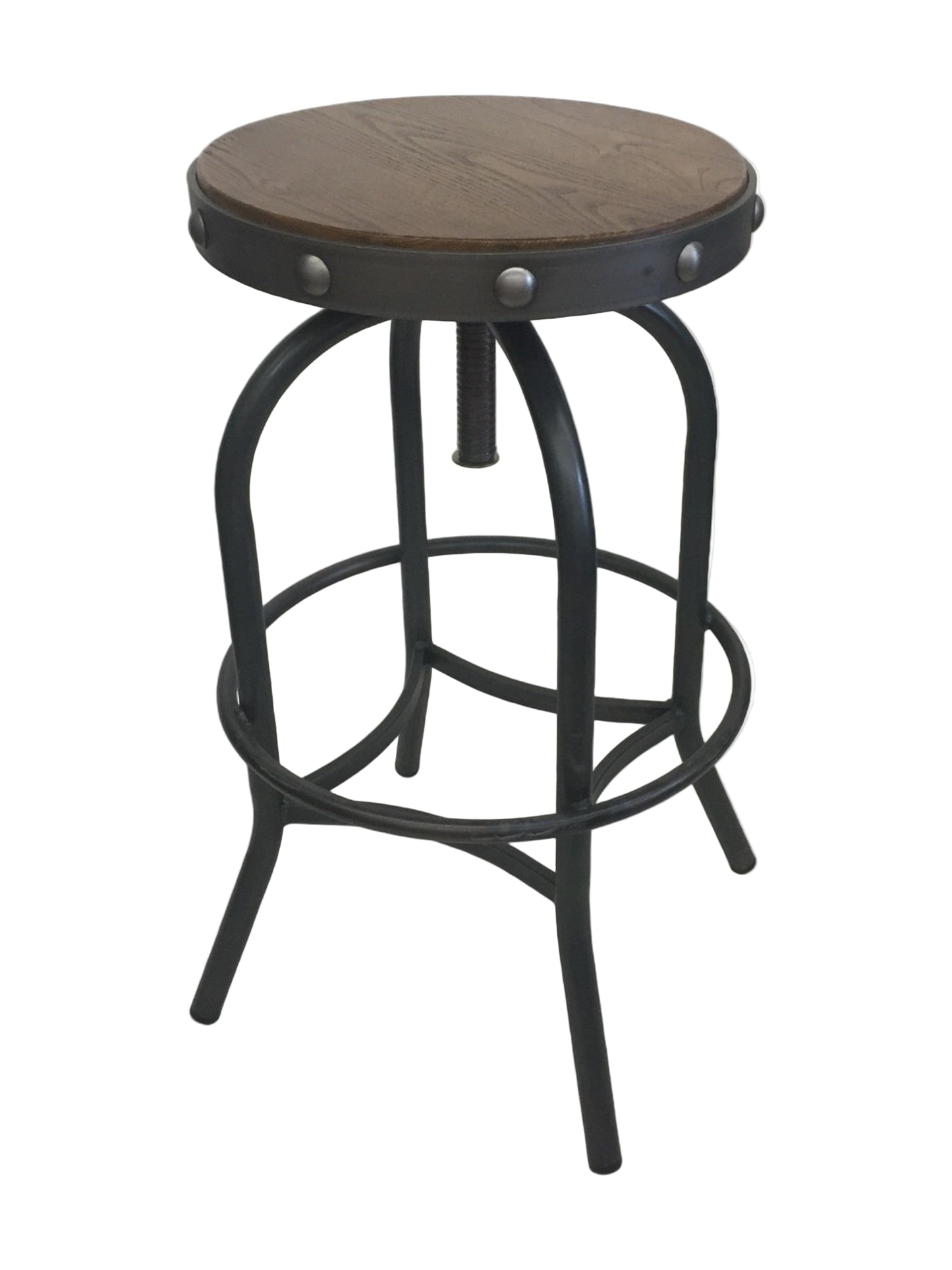 Adjustable Seat Metal and Solid Wood Bar Stool