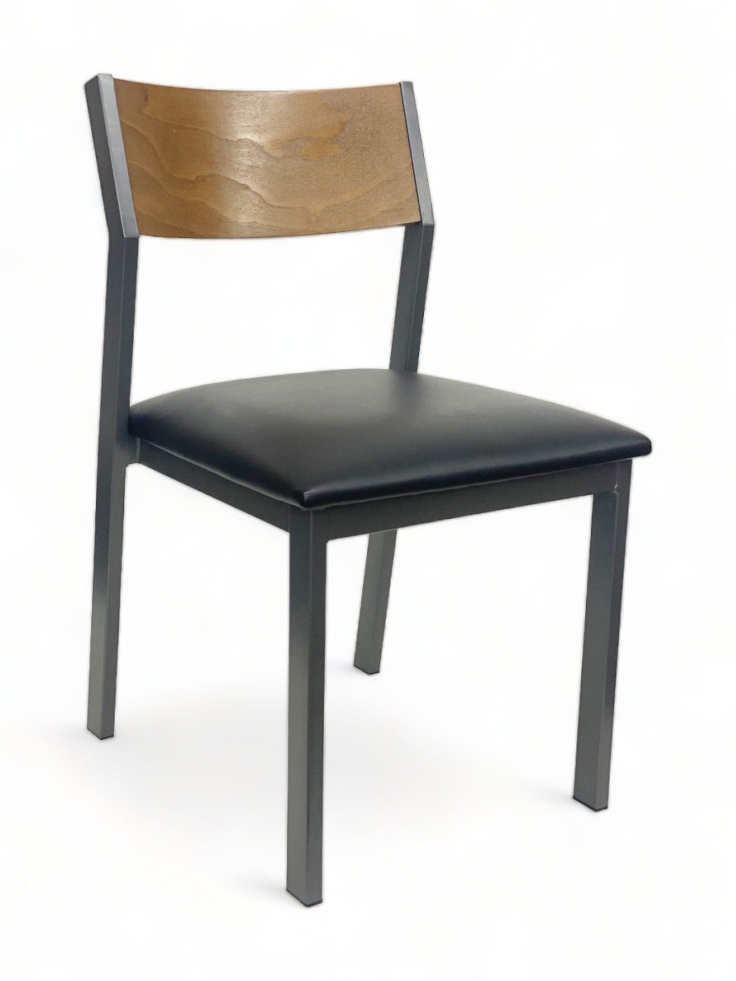 Slant Back Contemporary Metal Upholstered Dining Chair