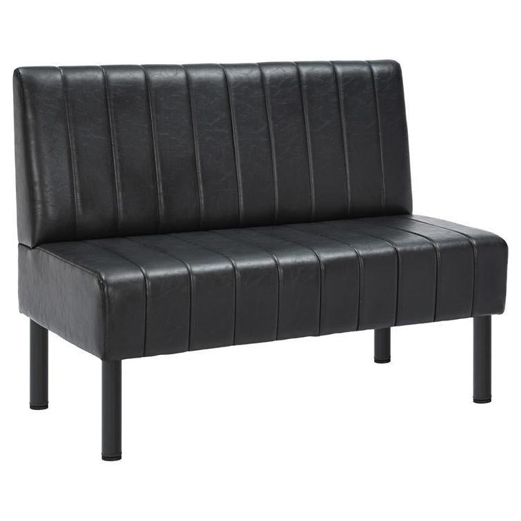 Wood Booth with Black Upholstered Seat and Vertical Channel Backrest - 36"H