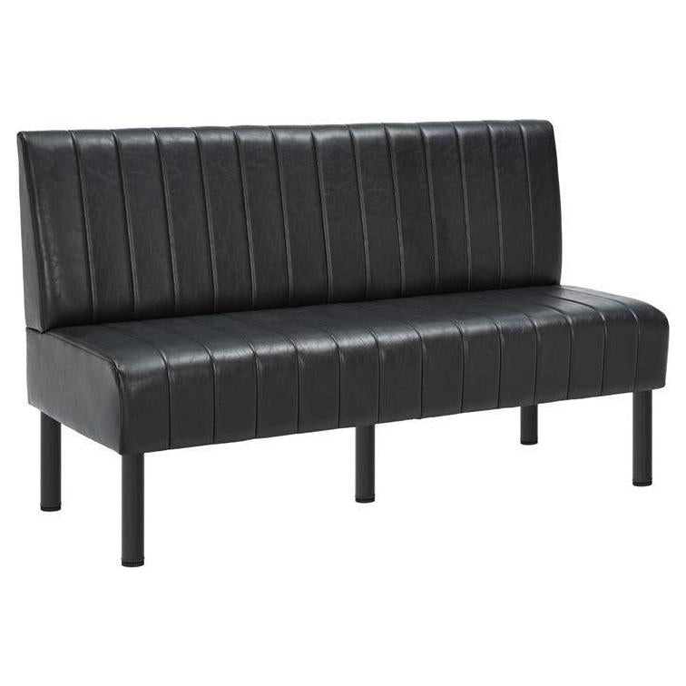 Wood Booth with Black Upholstered Seat and Vertical Channel Backrest - 36"H