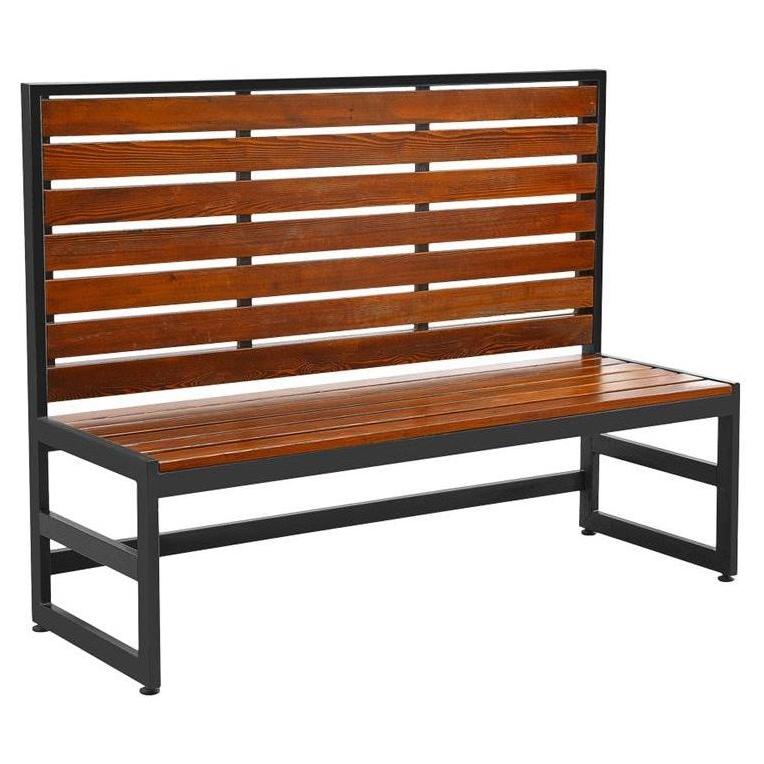 Modern Mahogany Pinewood Slat Booths with Black Metal Frame