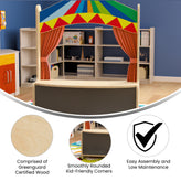 Bright Beginnings Wooden Puppet Theater with Removable Curtains and Bottom Magnetic Chalkboard, Natural