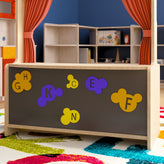 Bright Beginnings Wooden Puppet Theater with Removable Curtains and Bottom Magnetic Chalkboard, Natural