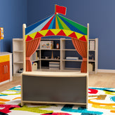Bright Beginnings Wooden Puppet Theater with Removable Curtains and Bottom Magnetic Chalkboard, Natural