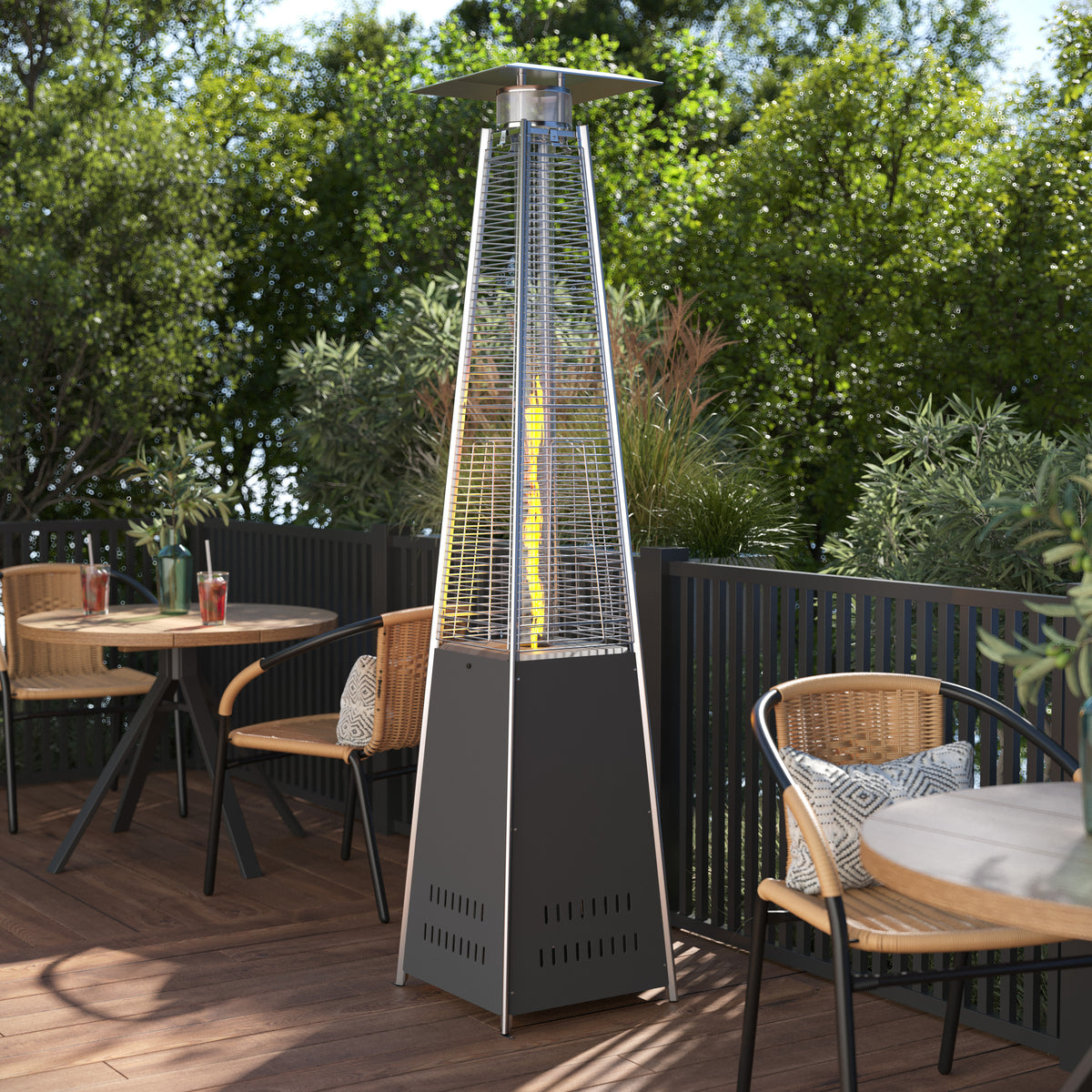 Sol Patio Outdoor Heating-Slate Gray Stainless Steel Pyramid 42,000 BTU Propane Heater with Wheels for Commercial & Residential Use