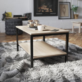 Finley Modern Industrial 2 Tier Rectangular Metal and Driftwood Coffee Table