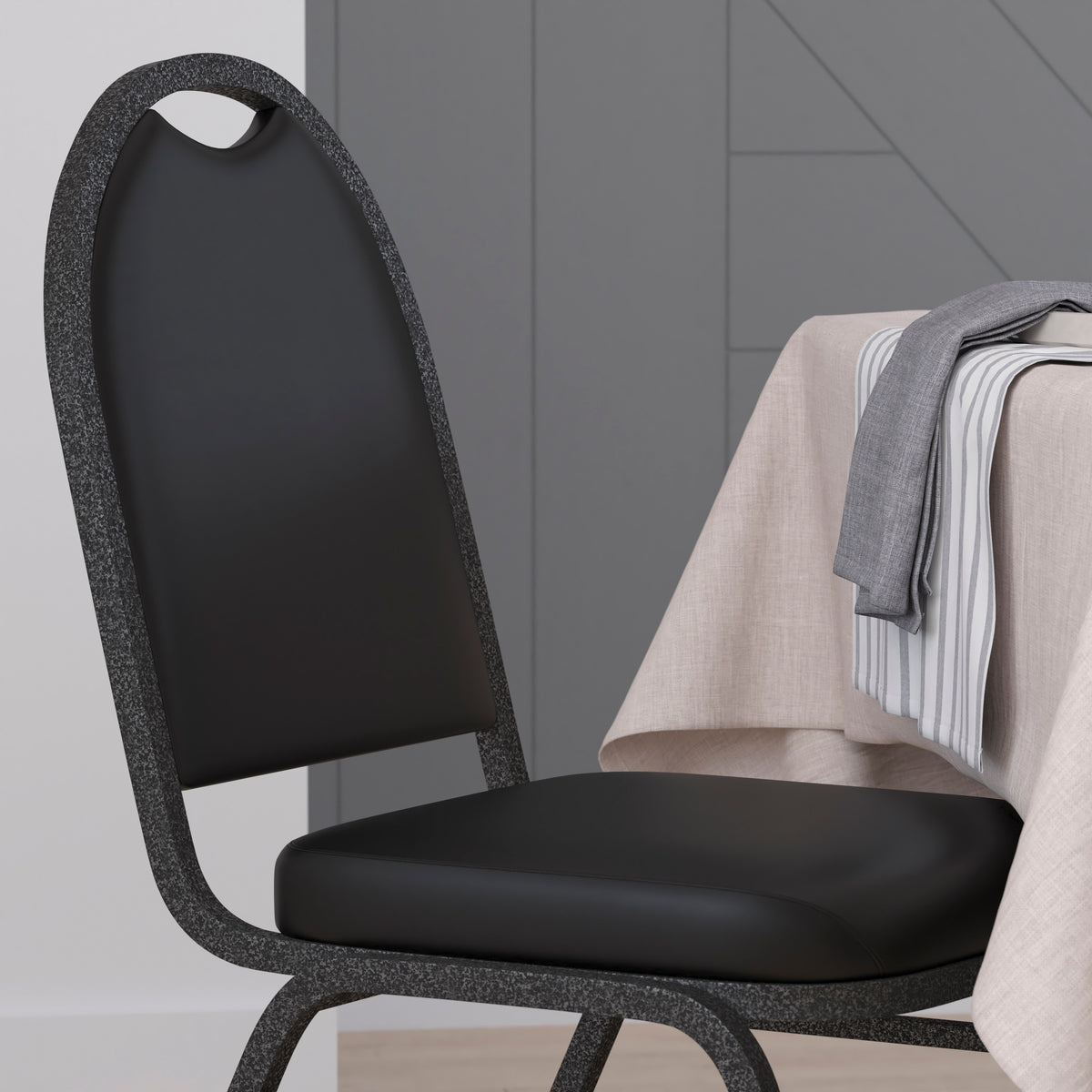 HERCULES Series Commercial Grade 500 LB. Capacity Dome Back Stacking Banquet Chair in Black Vinyl with Silver Vein Metal Frame