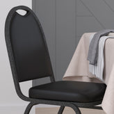 HERCULES Series Commercial Grade 500 LB. Capacity Dome Back Stacking Banquet Chair in Black Vinyl with Silver Vein Metal Frame