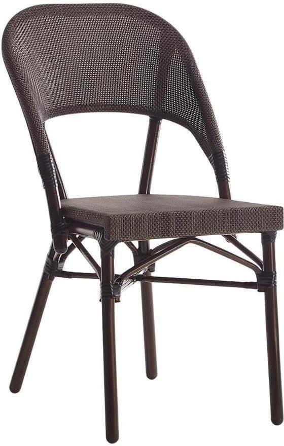 Outdoor Dark Brown Metal Side Chair with Dark Brown Poly Woven Seat and Back