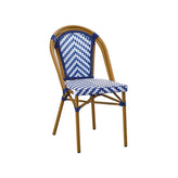 Outdoor Faux Bamboo Metal Chair with Blue and White Chevron Seat and Back