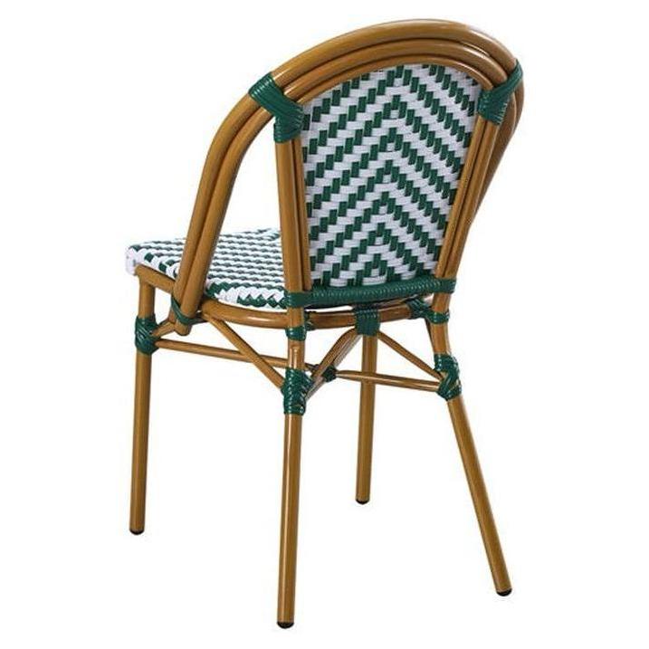 Outdoor Faux Bamboo Metal Chair with Green and White Chevron Seat and Back