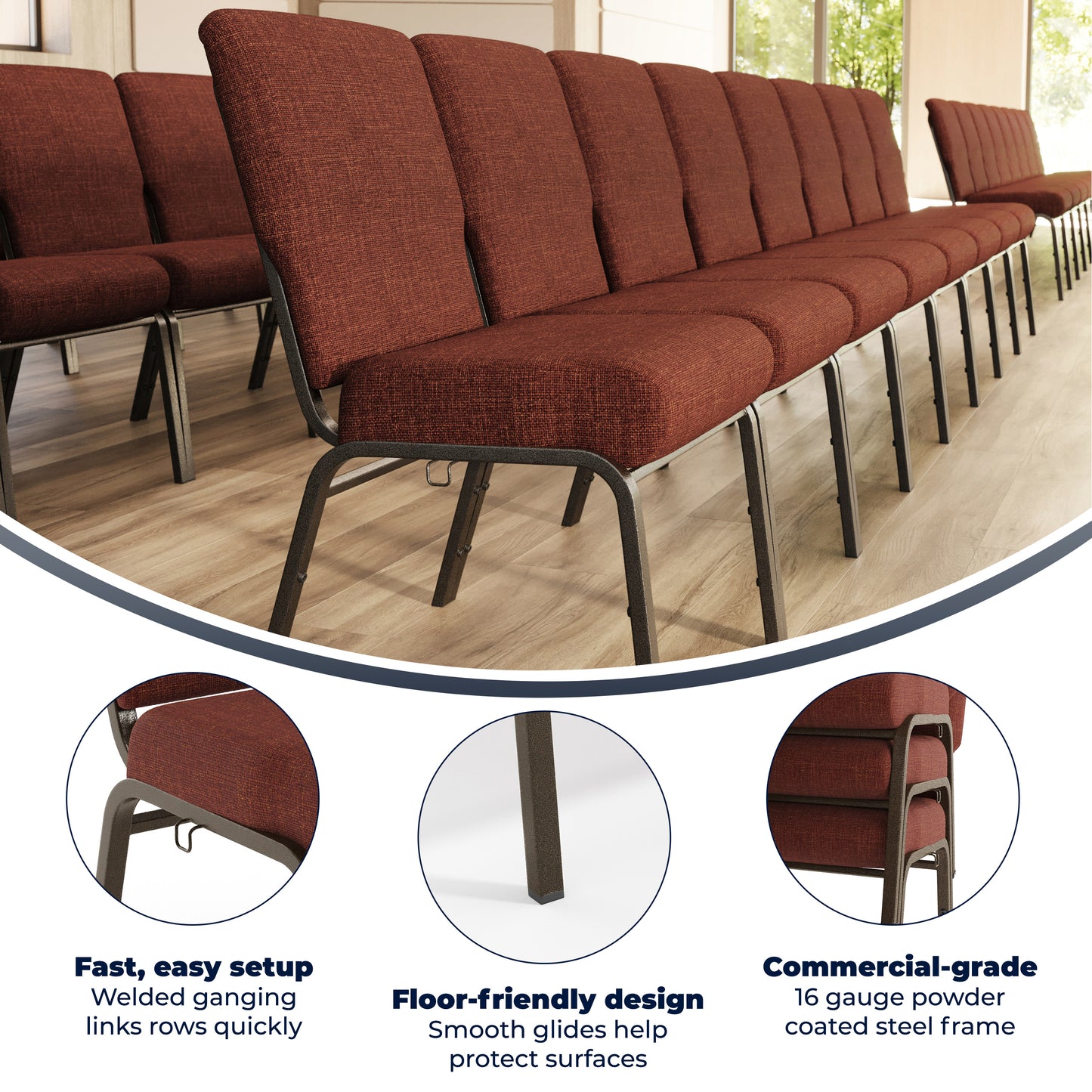 Advantage 20.5 in. Cinnamon Molded Foam Church Chair