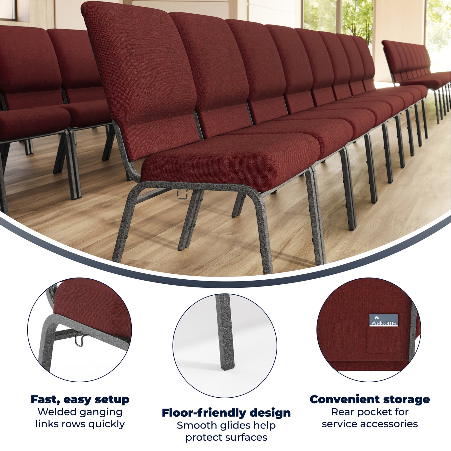 Advantage Maroon Church Chair 20.5 in. Wide