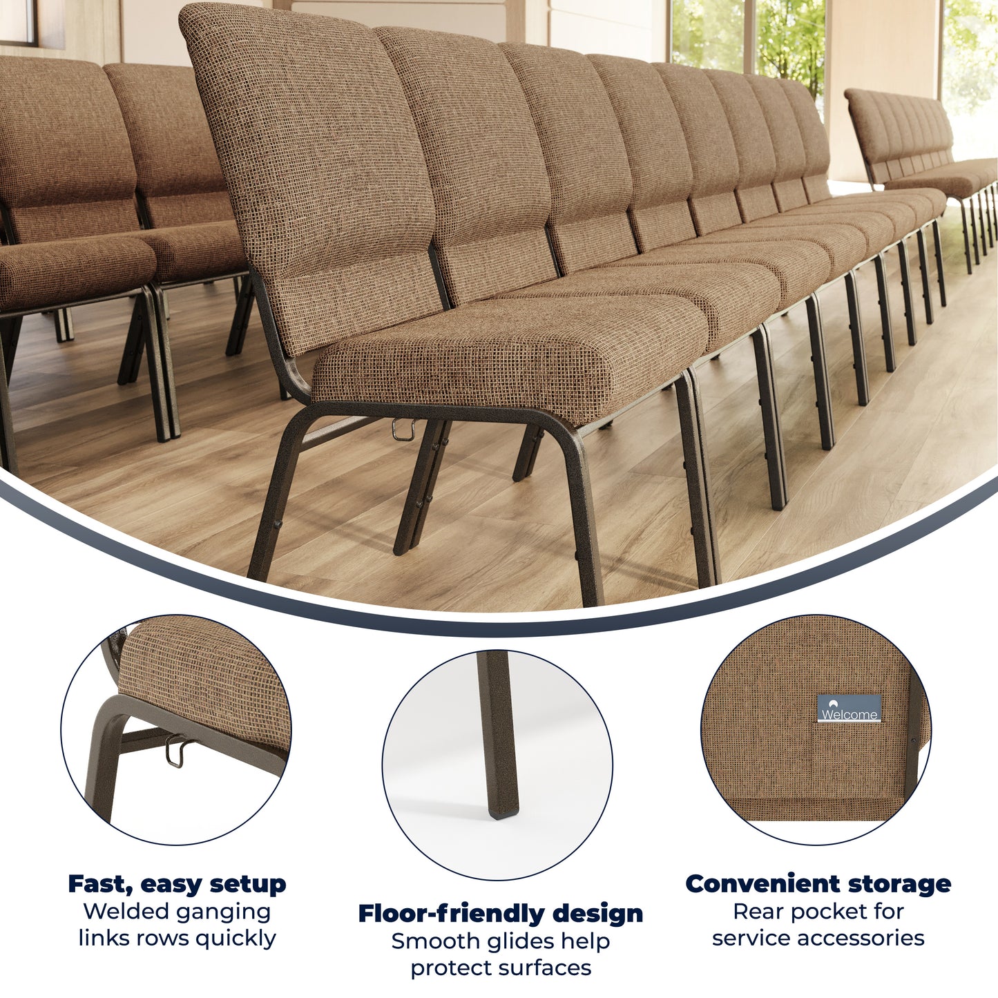 Advantage Mixed Tan Church Chair 20.5 in. Wide
