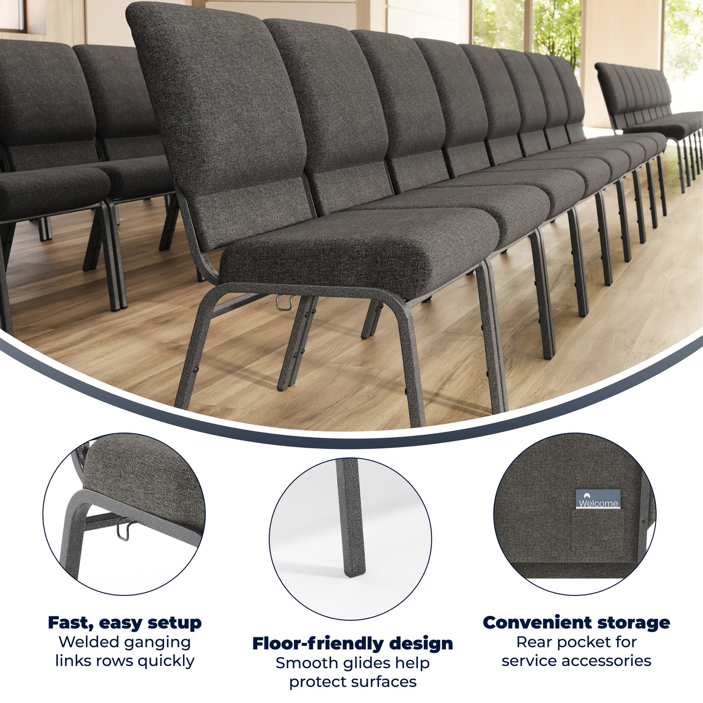 Advantage Charcoal Gray Church Chair 20.5 in. Wide