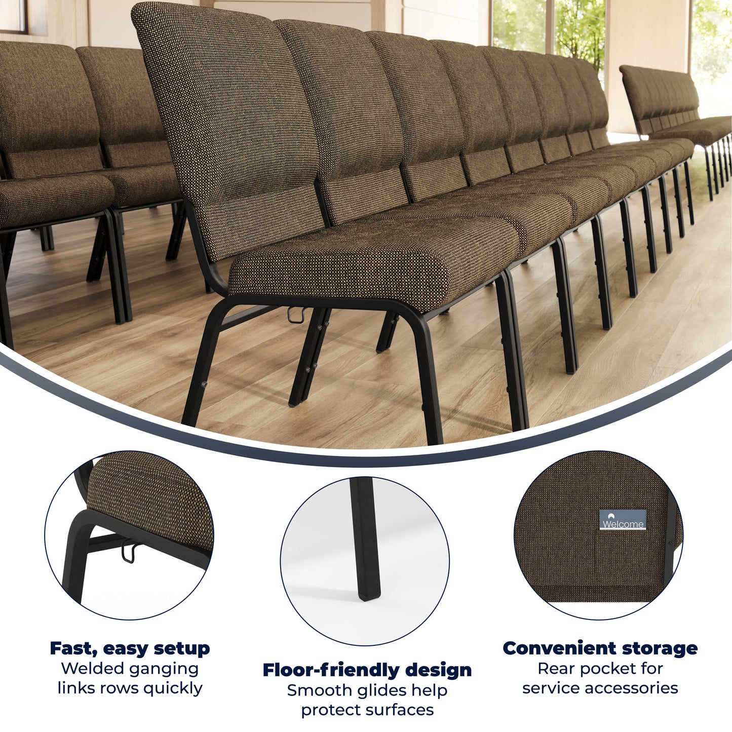 Advantage Jute Church Chair 20.5 in. Wide