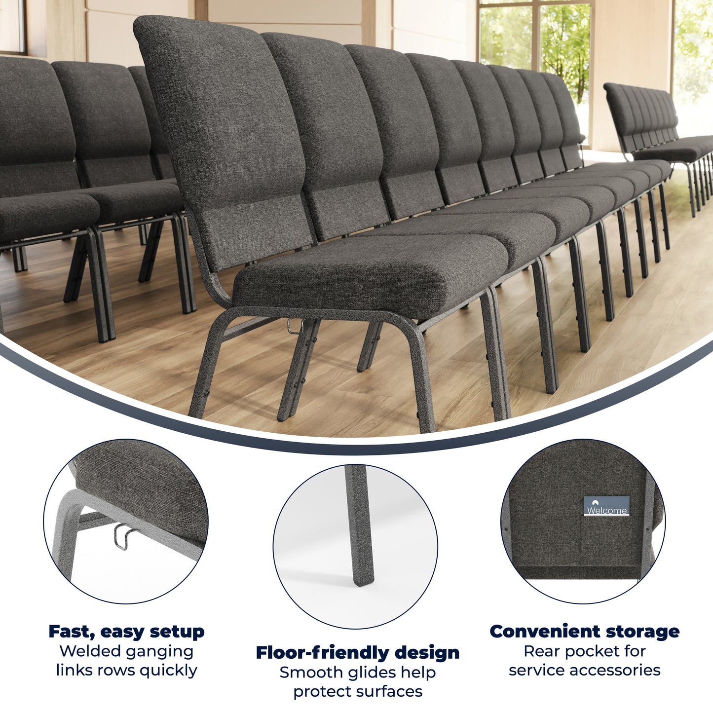 Advantage Navy Church Chairs 18.5 in. Wide
