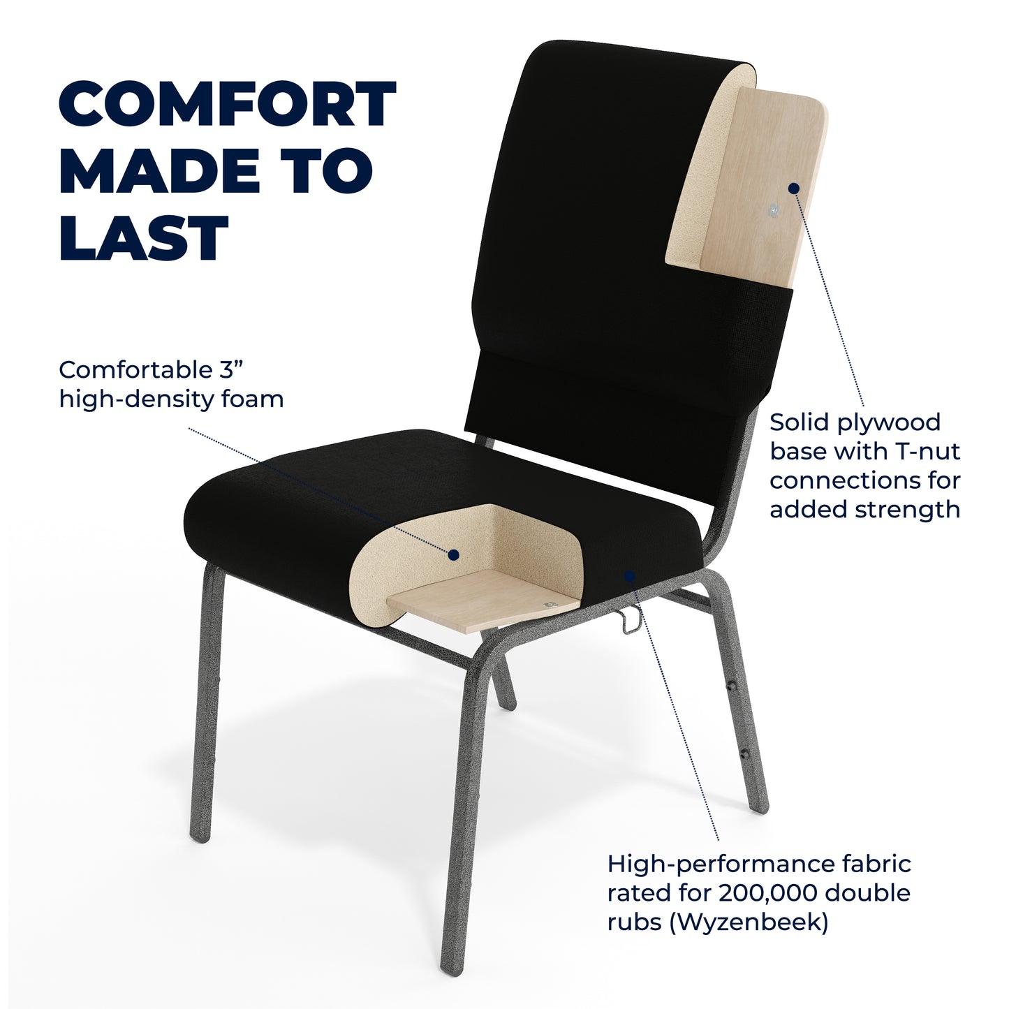 Advantage Black Church Chairs 18.5 in. Wide