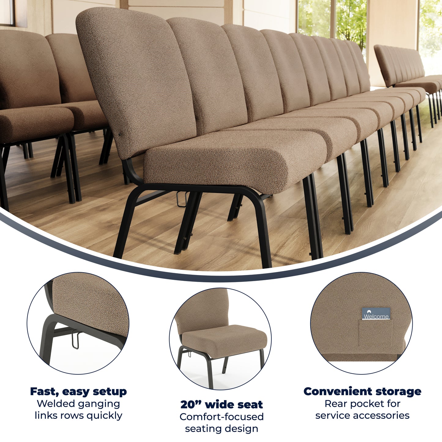 Advantage Signature Elite Tan Speckle Church Chair - 20 in. Wide