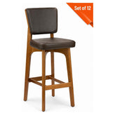 Custom European Beech Wood Bar Stools in Brown Vinyl - Set of 12