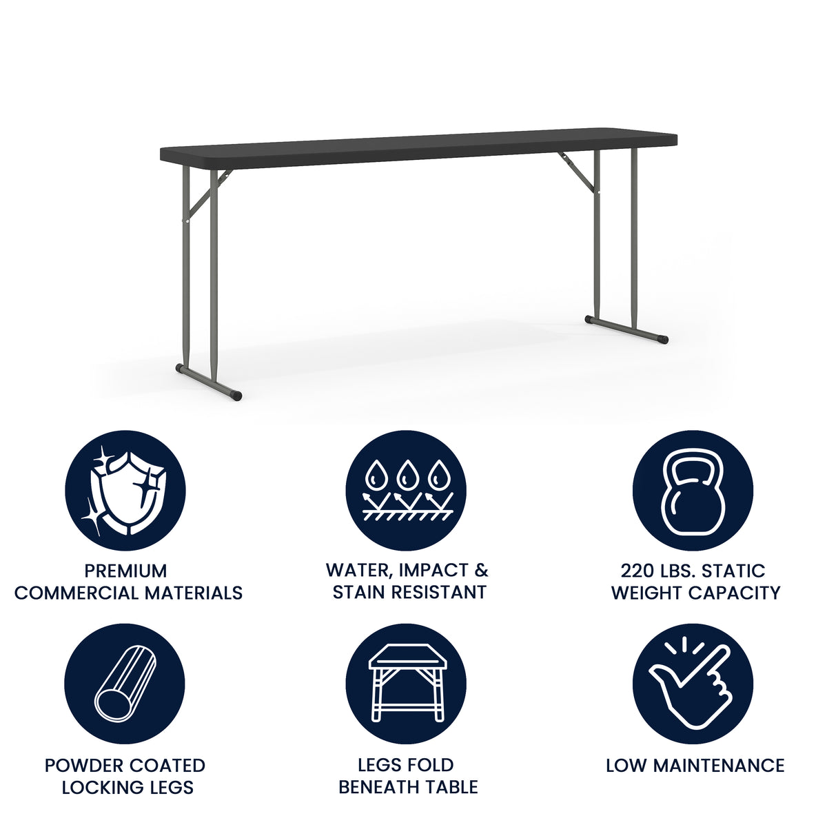 Kathryn 6-Foot Black Plastic Folding Training Table