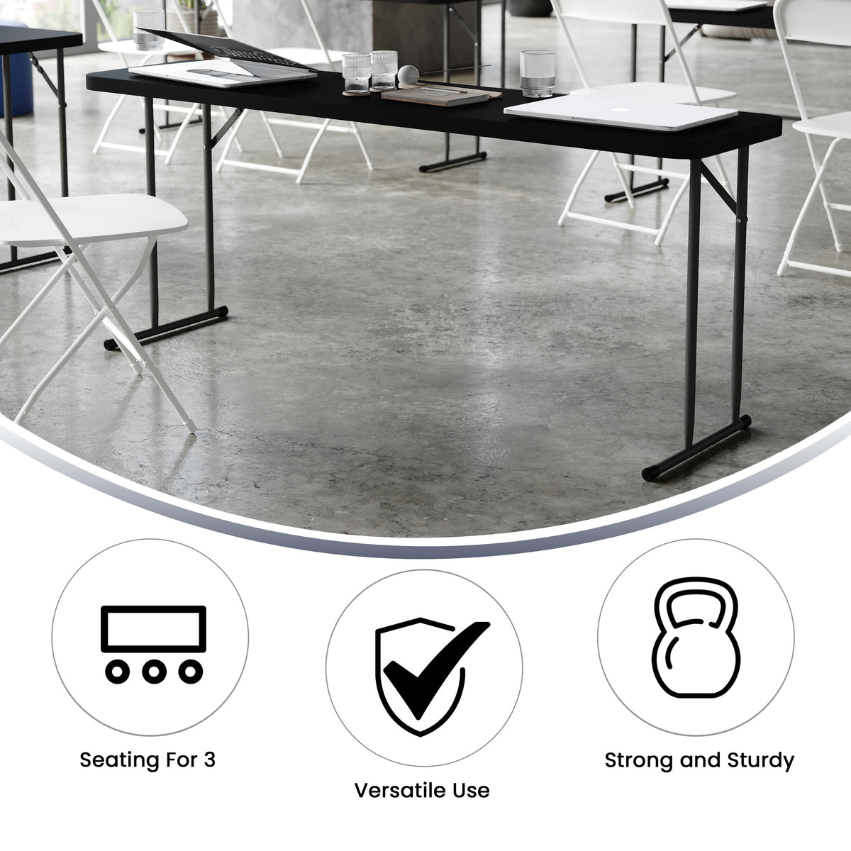 Kathryn 6-Foot Black Plastic Folding Training Table