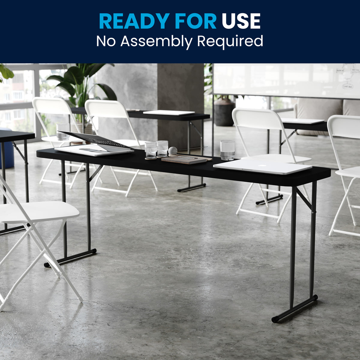 Kathryn 6-Foot Black Plastic Folding Training Table