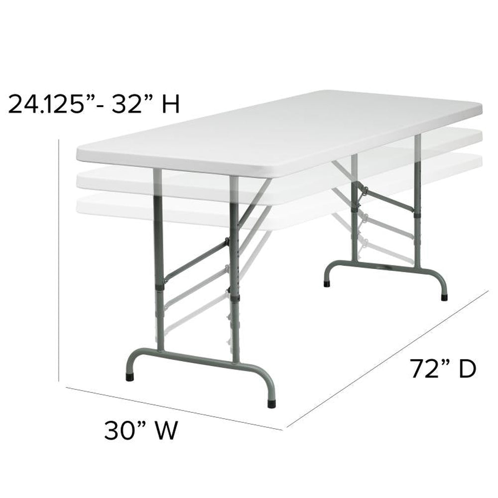 6-Foot Height Adjustable Granite White Plastic Folding Table