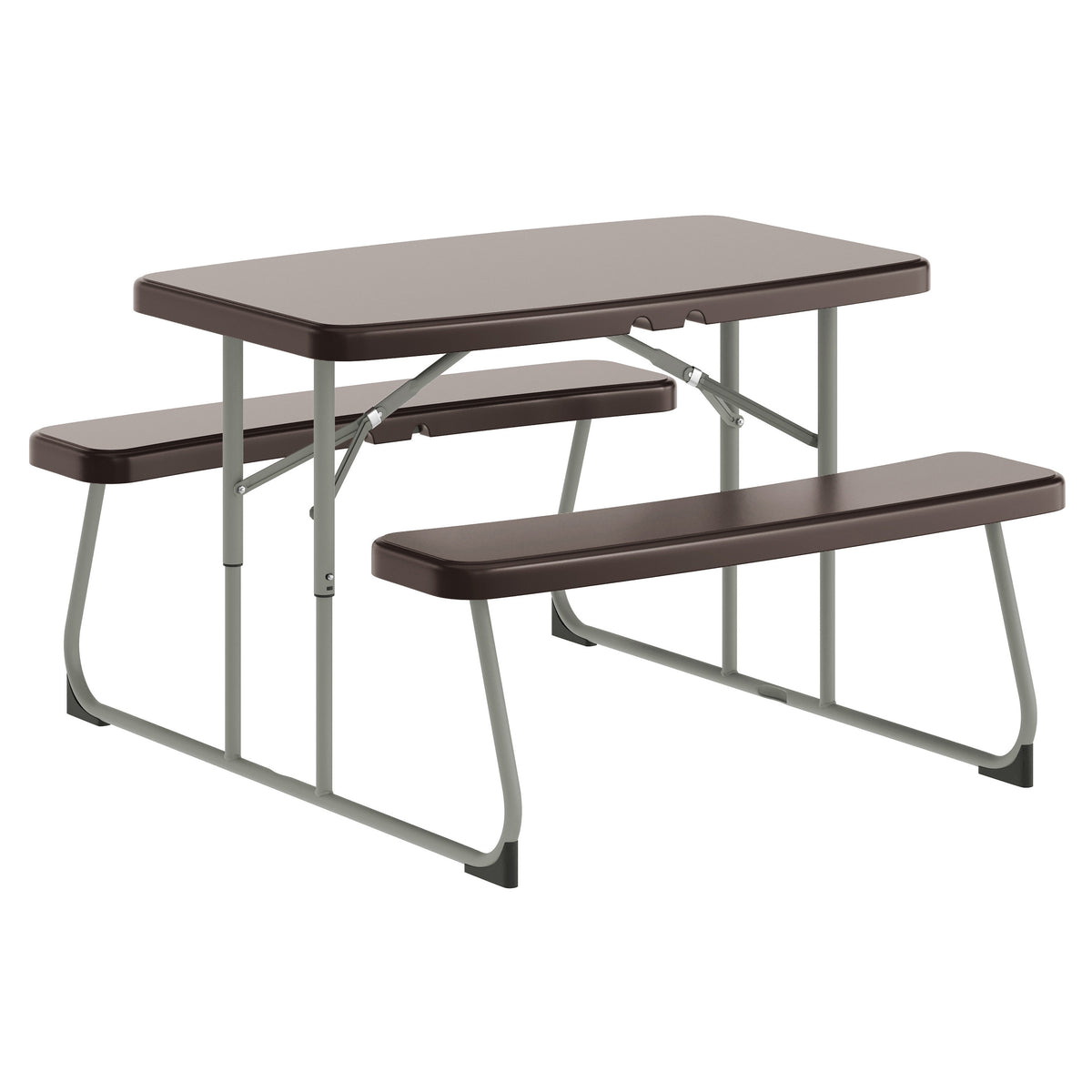 Paige Easy-Fold Brown Folding Plastic Kids Outdoor Picnic Table and Benches - Commercial Grade - Seating for 4 Kids