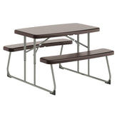 Paige Easy-Fold Brown Folding Plastic Kids Outdoor Picnic Table and Benches - Commercial Grade - Seating for 4 Kids