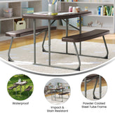 Paige Easy-Fold Brown Folding Plastic Kids Outdoor Picnic Table and Benches - Commercial Grade - Seating for 4 Kids